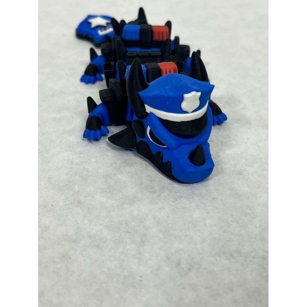 3D Printed Articulated Police Dragon Blue Black Flexible‎ Figurine Toy 5.5 Inch
